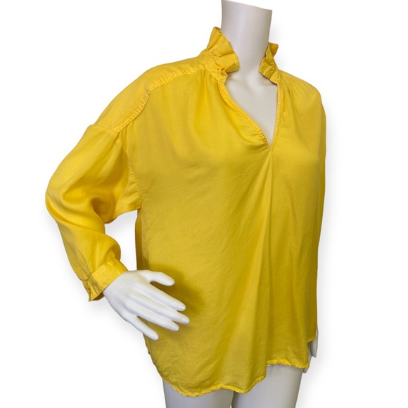 crown & ivy Tops - Crown & Ivy Women’s Yellow Ruffle V-Neck 3/4 Sleeve Blouse